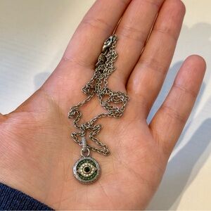 Judith Ripka 18K Gold and 925 Silver and Green Evil Eye Pendant Necklace
